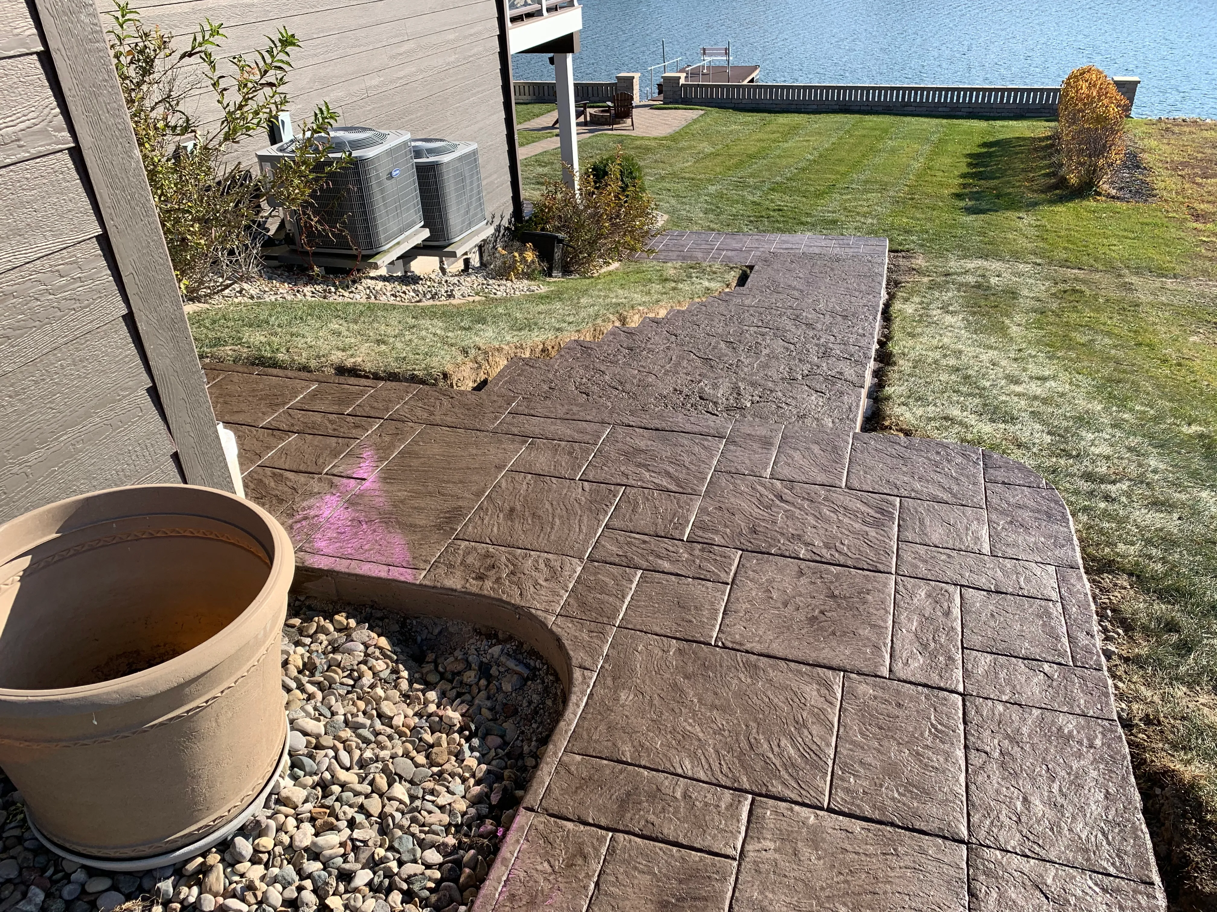stamped concrete patio lakefront waterfront cedar lake indiana